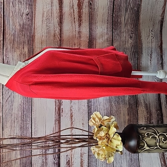 1901 NORDSTROM RED LONG SLEEVE OPEN FRONT KNIT CARDIGAN - Picture 3 of 13